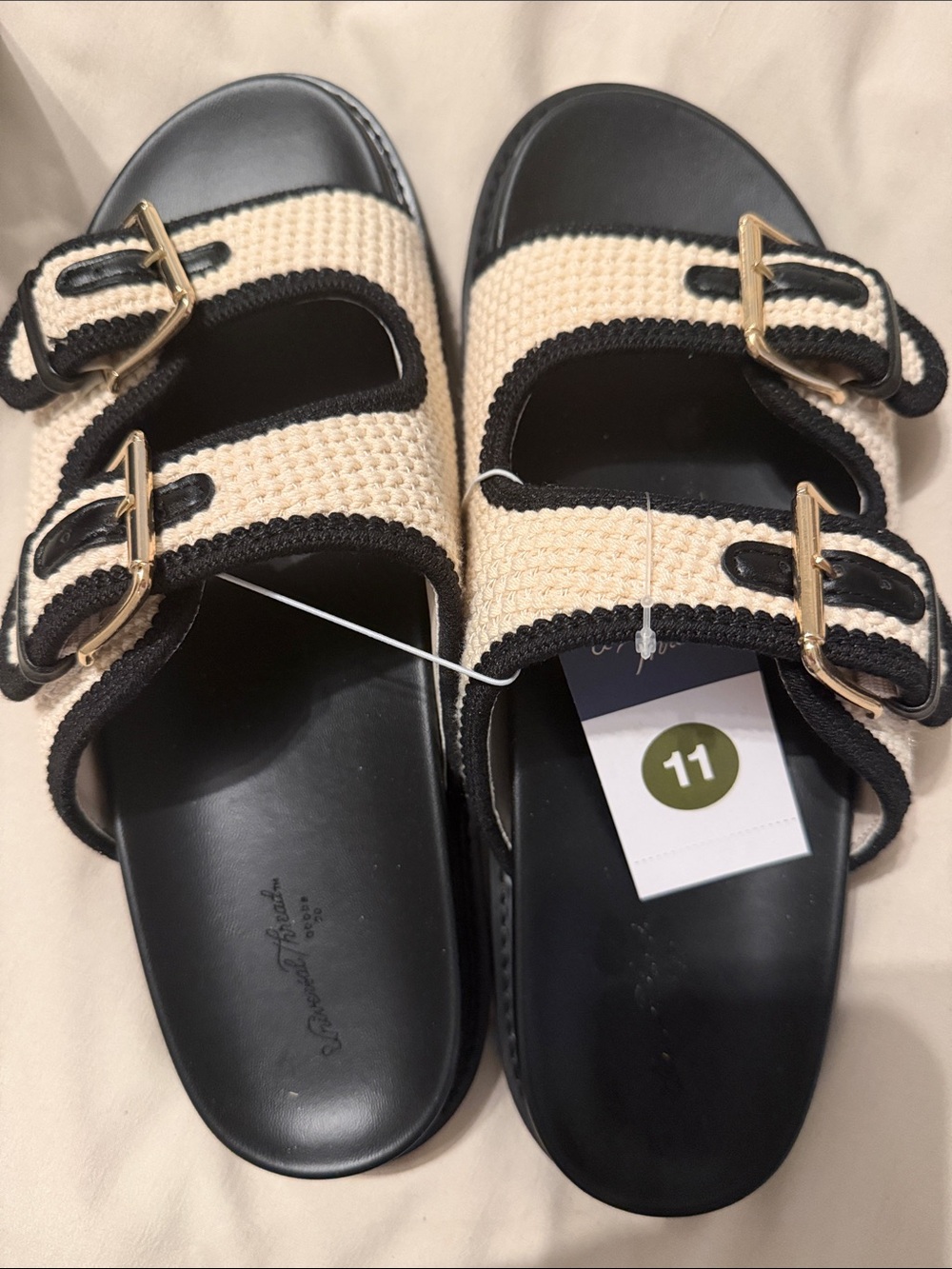 Universal Thread Black & Cream Double-Buckle Slide Sandals